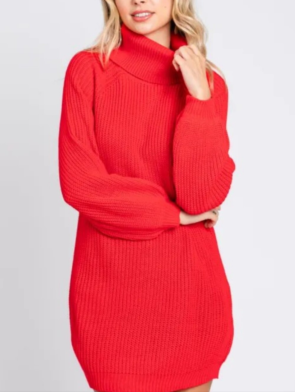 Idem Ditto Red Ribbed Knit Cowl Neck Tunic Sweater NWT Large